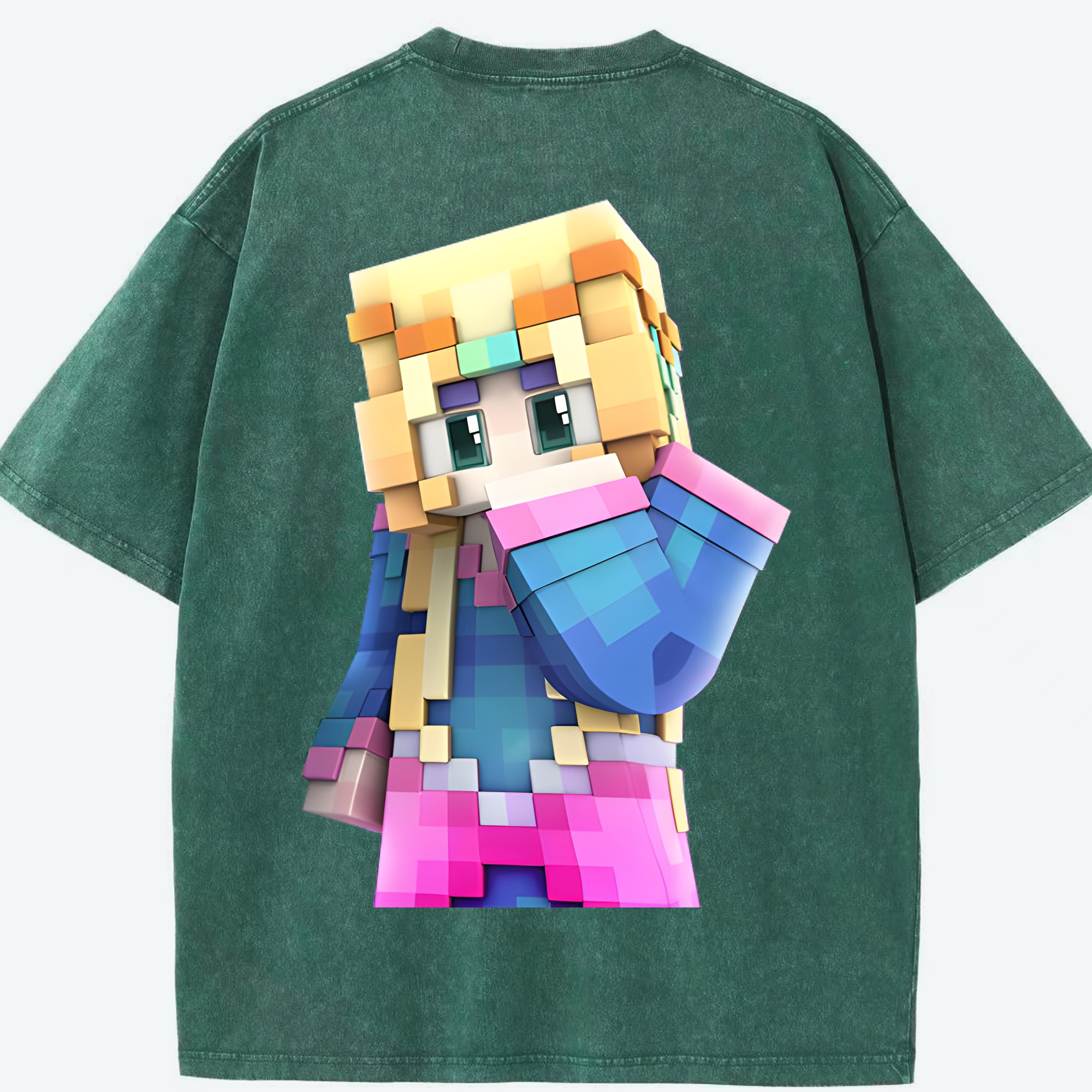 （画像用） マインクラフト ブロックの世界 Minecraft MC Block world 綿100% ヴィンテージ風 半袖Tシャツ（背面プリント）